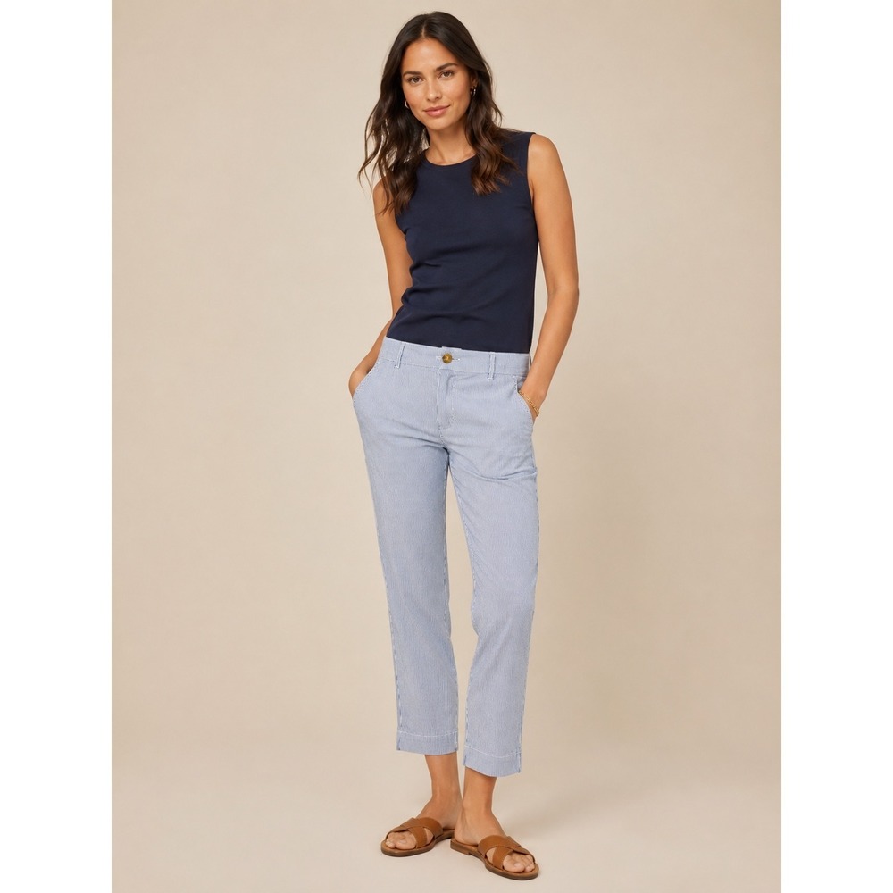 Talbots Light Blue Striped Cotton Trousers